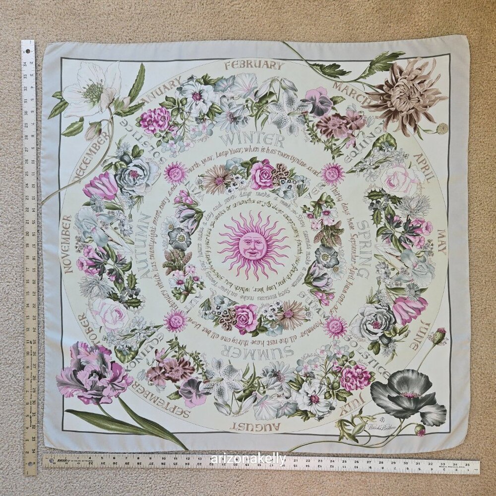 Brooks Brothers Silk Scarf Four Seasons of Flowers Purple Grey - Picture 11 of 16
